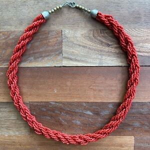 Natural Undyed  Red Coral Braided Tribal Necklace